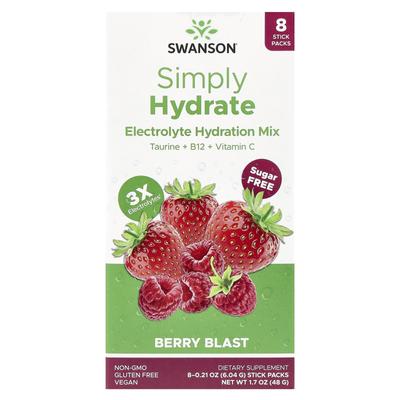 Simply Hydrate, Elektrolyt-Hydrationsmischung, Berry Blast, 8 Portionsbeutel, 6,04 g (0,21 Unzen) Jeder