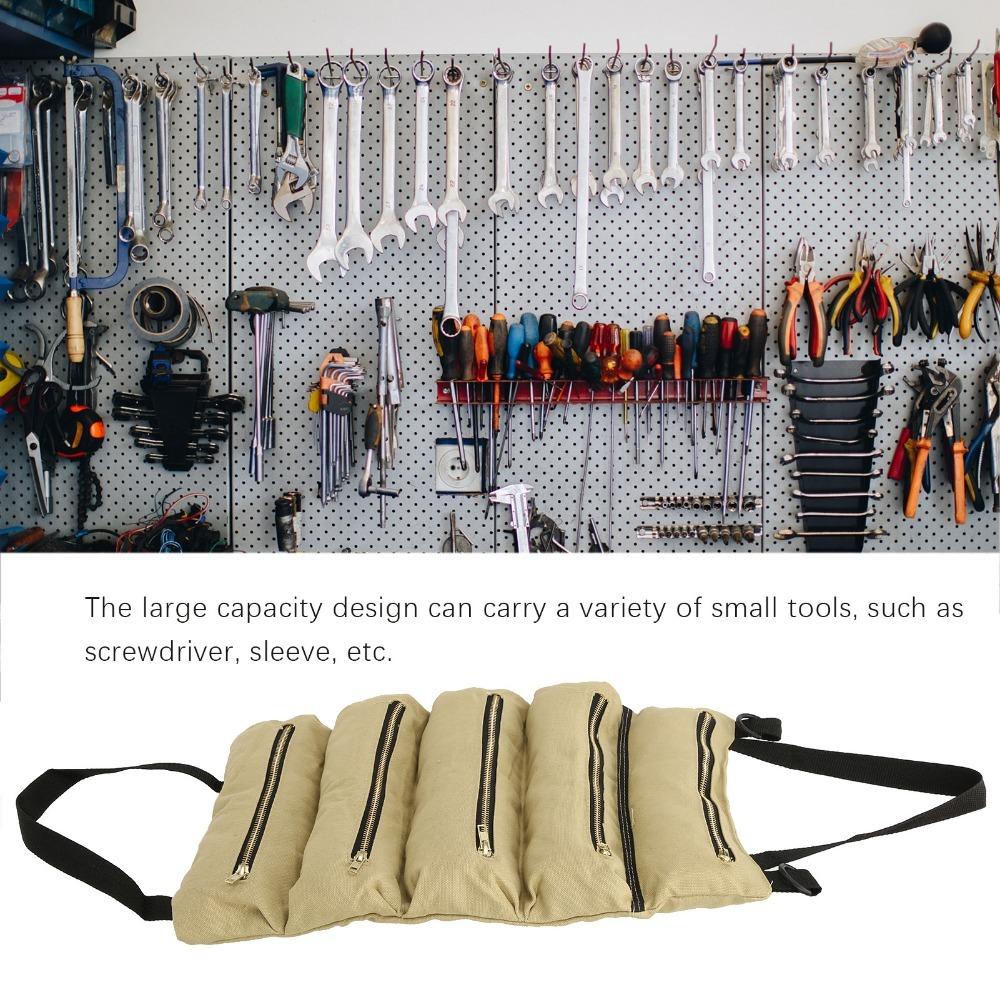 

With 5 Zipper Pockets Tool Roll Up Bag Heavy-Duty Wrench Tool Roll Tool Organizer Car Camping хакі