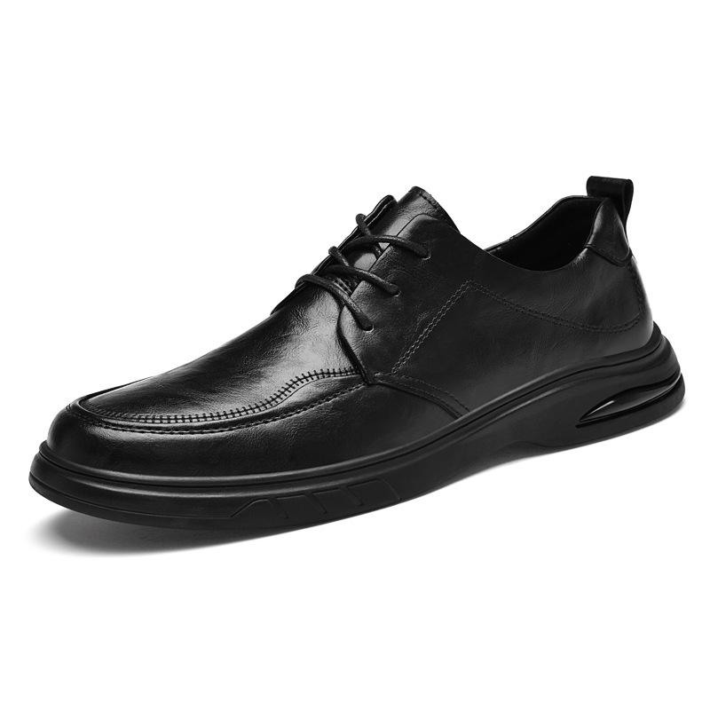 

22 Men S Leather Shoes Formal Casual Shoes Spring Low-Top Lace-Up Foot Cover Cowhide Surface Flat Bottom One-Pedal Single Shoes 38