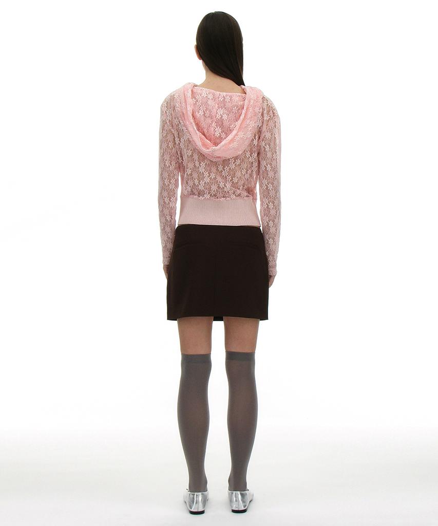 Lace Drape Hoodie Top_Pink