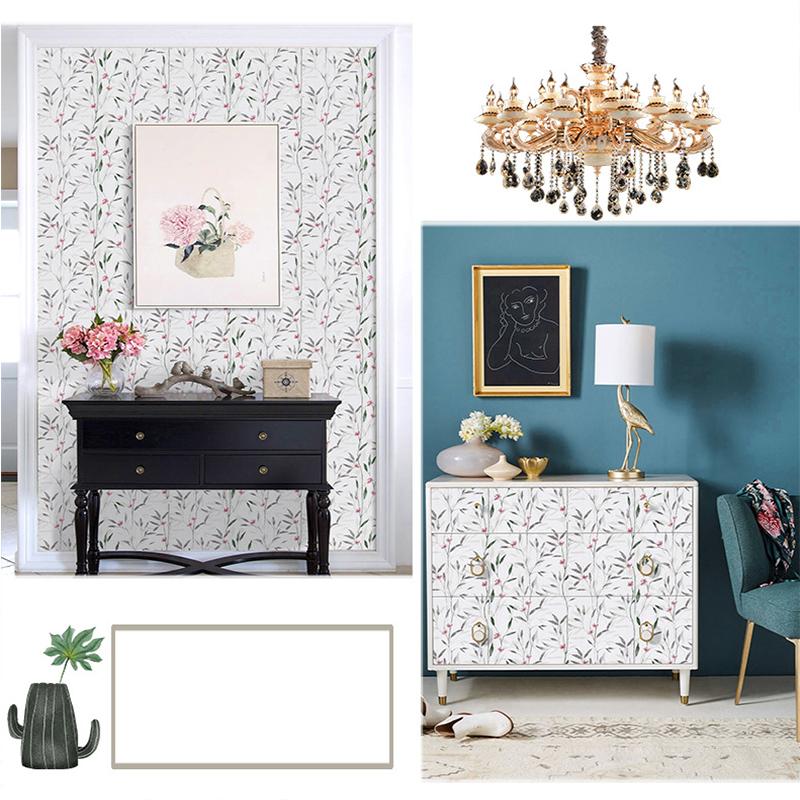 Vinyl Floral Leaf Peel and Stick Wallpaper Self Adhesive Contact Paper Removable Waterproof Wallpaper For Furniture Renovation