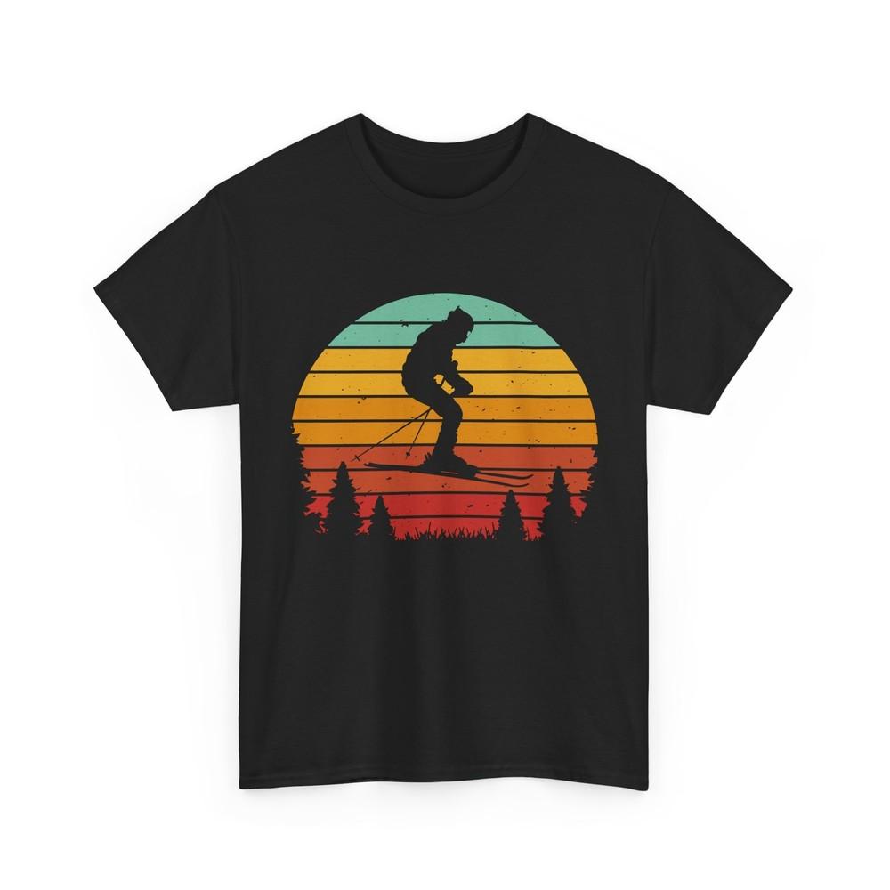 Skiing Shirt, Winters Sports Lovers Skier Silhouette Sunset Vintage Shirt