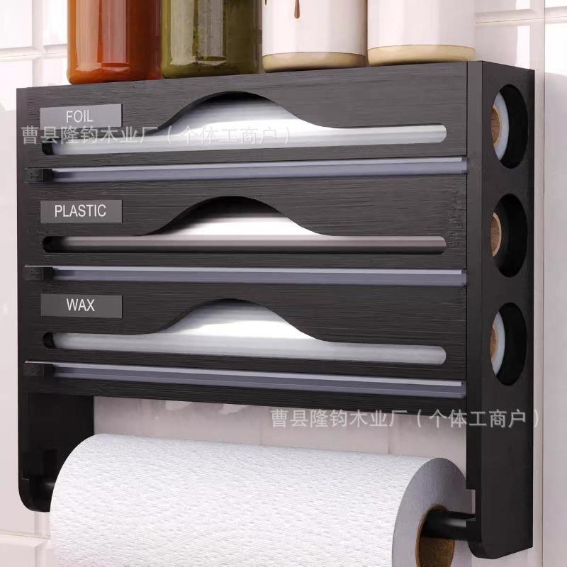 Wooden Wall-mounted Plastic Wrap Cutter, Multi-grid Kitchen Cutting Box, Slitting Tin Foil, Simple Storage Box