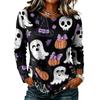 Women's Long Sleeve Top with Round Neck and Halloween Print for Casual Wear and Party