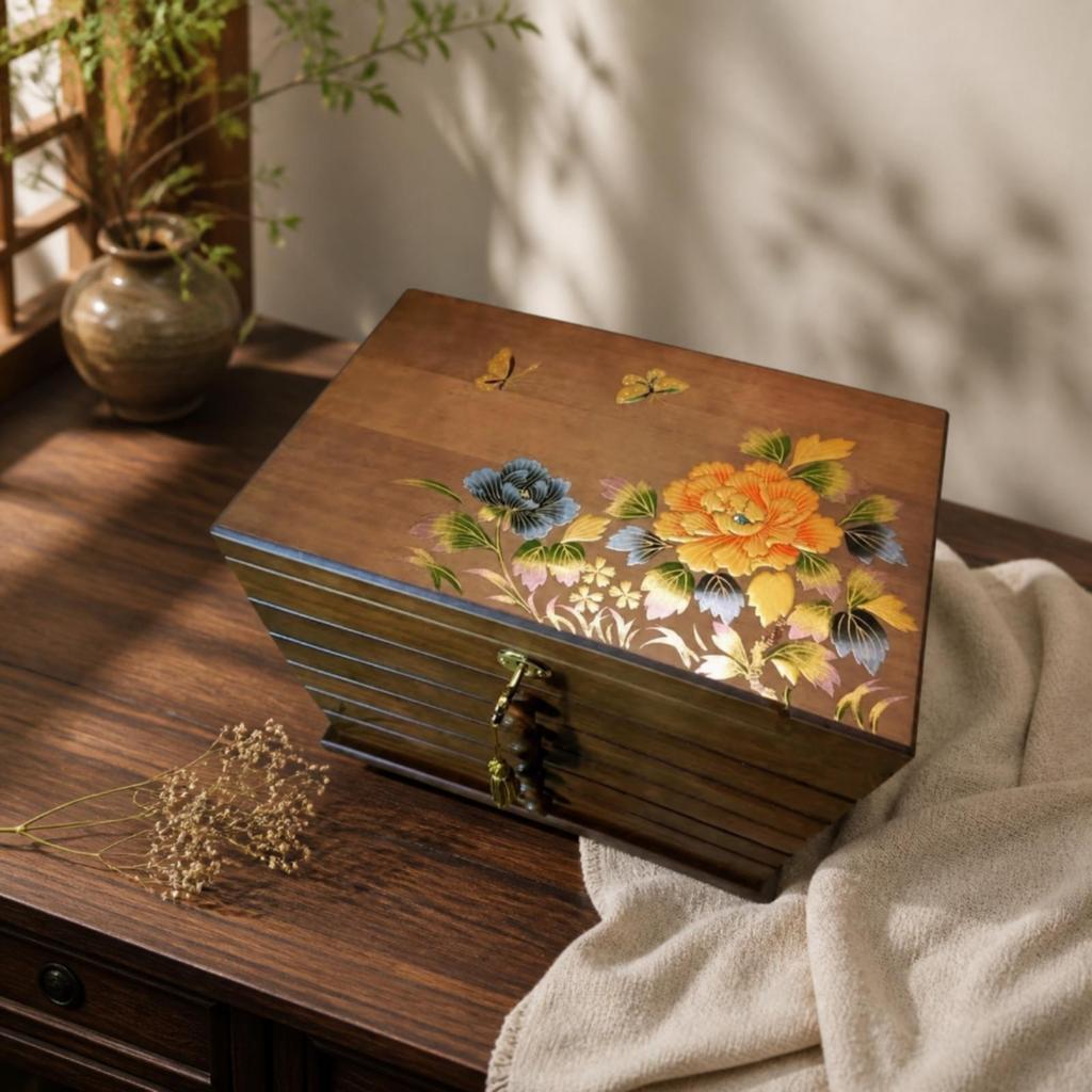Wooden Jewelry Box with Drawers Vintage for Dresser, Bedside Table