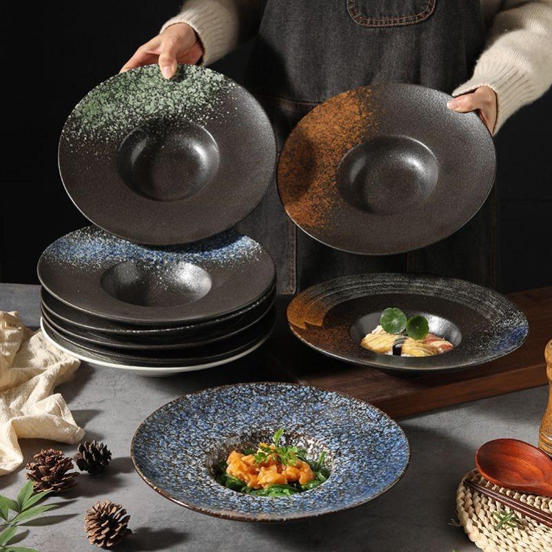 Italian Straw Hat Ceramic Plate Dinner Set Plates and Dishes Noodle Western Salad Plate Japanese Vintage Dish UFO Deep Soup