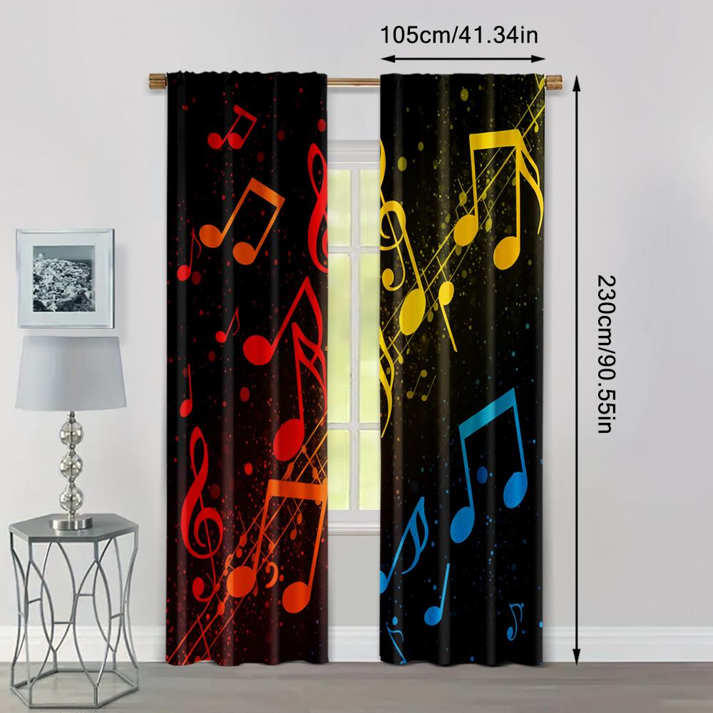 Spring Summer Curtains Vibrant Musical Notes Art Digital Print Drapes Polyester Home Decor Bedroom Living Room Study Set Of 2 Made Great