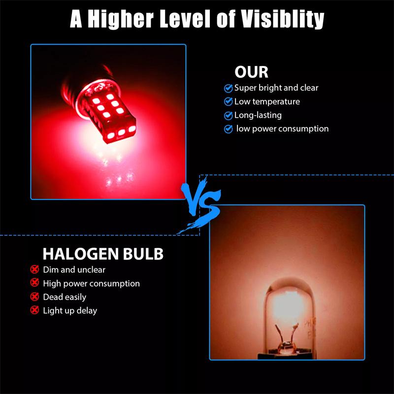 4Pcs 7443 7440 Red Flashing Strobe Blinking Rear Alert Safety Brake Tail Stop High Power Led Light Bulbs