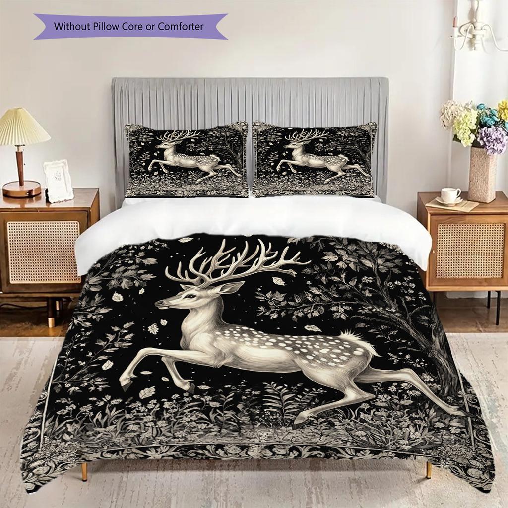 Deer Pattern Bedding Quilt Set Quilt Cover Pillowcase Home Decoration Birthday Gift (1 * Duvet Cover + 2 * Pillowcase, Without Core)