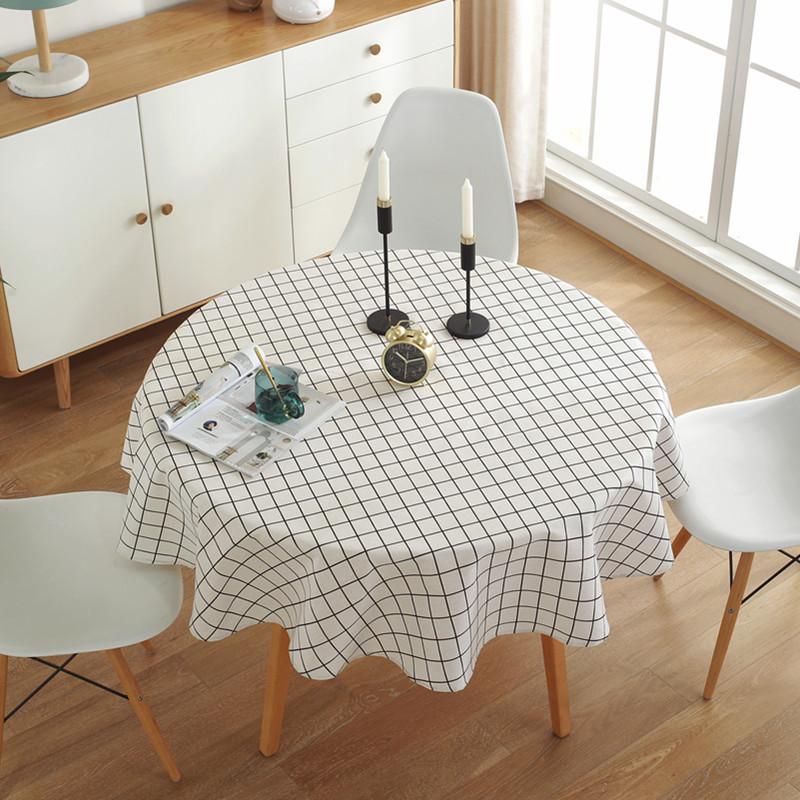 Polyester Cotton Circular Dining Table Cloth Curled Edge Printed Anti Slip Table Mat Household Minimalist Dustproof Desk Cover