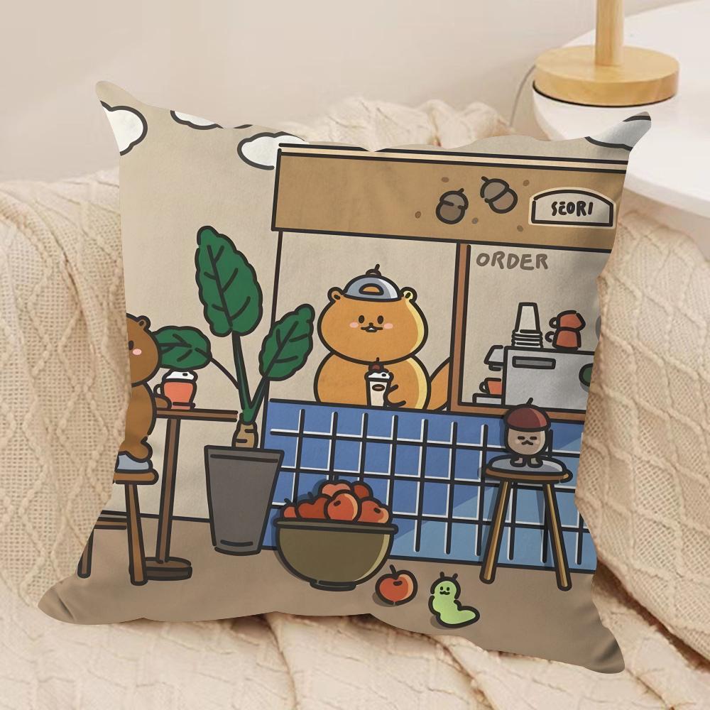 Cute Bear Cushion Cover Soft Plush Fabric DoubleSided Printed Sofa Cushion Cover for All Seasons Home Decor Gift