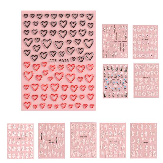 Yousheng Geprägter Nagelsticker Blumen-Abziehbild DIY Nagelkunst Dekoration Frühling Sommer Blume Nageldekoration Sticker Nagelzubehör