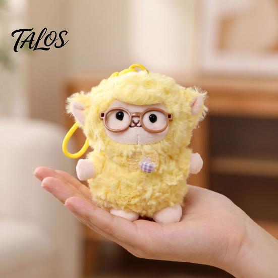 Soft Waxy Plush Pendant Sheep Doll for Bags And Keys, Curly Stuffed Animal Keychain Polyester Fiber with Bow Glasses Accessories, Cute Hanging