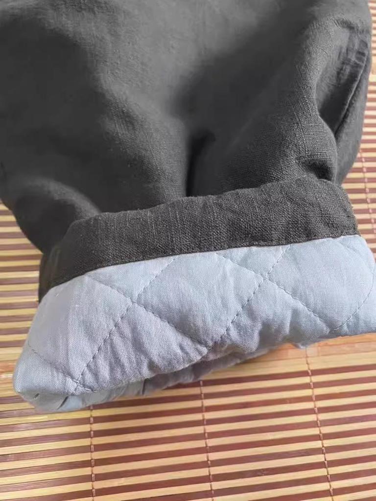 Damen High Waist Schlankmachende Baumwoll-Leinen Warme Hose