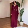 European Elegant Long-Sleeve Polo Collar Pleated Dress - Solid Color, New Style Fashion