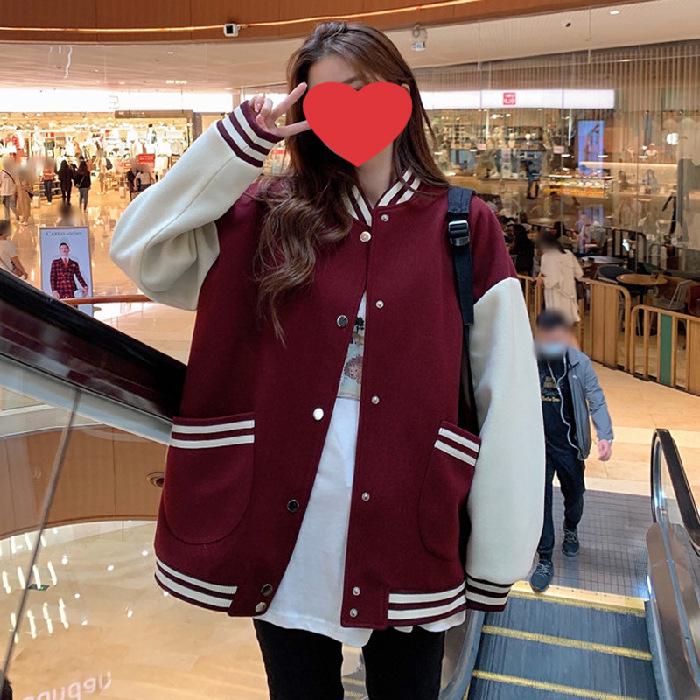 Korean Style Women's Color Block Baseball Jacket - Spring/Autumn Harajuku Street Fashion
