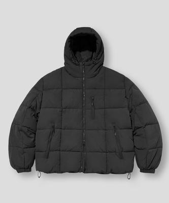 Filluminate Grid Quilted Hooded Padded Jacket - Black