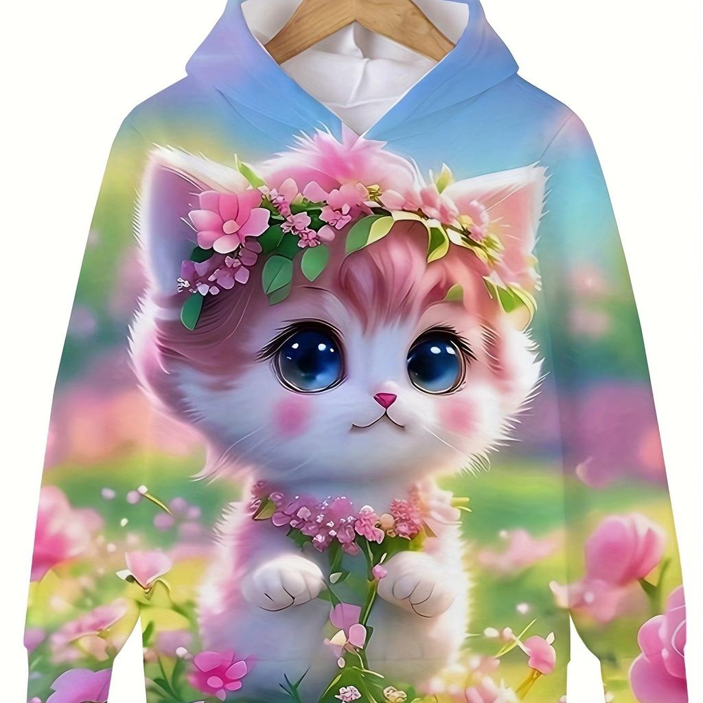 Kids Clothing Hoodies Girl Clothes Long Sleeve Cute Cat Printed Casual Kids Autumn Clothes Kids Clothes Outdoor Tops