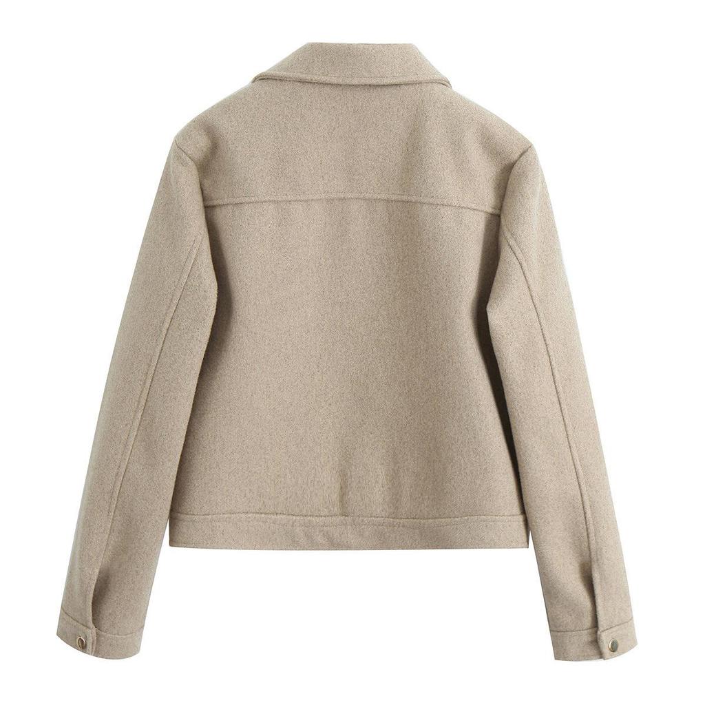 TAOP&ZA Early Spring Soft Jacket with Zipper Detail and Turn-Down Collar, Long Sleeve, Short Outerwear