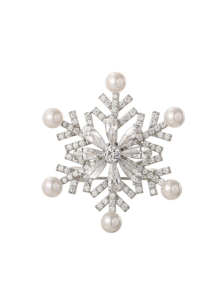 Snowflake & Butterfly Zircon Brooch with Freshwater Pearl for Women's Korean Style Suit Coat