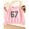 Kids Unisex Crewneck Sweatshirt, Leopard Print Stitched Outline Varsity 67 Number Long Sleeve Pullover,  Sweatshirt for Boys Girls Over 4 Years Old