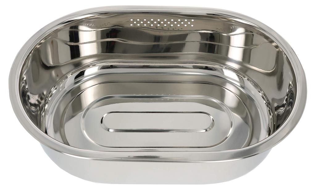 Takagi Stainless Steel Oval Washing Tub with Drain Corrosion Resistant and For Washing with Kitchen Sink Hole, Silver, Tub, Hygienic, Water, Soaking,