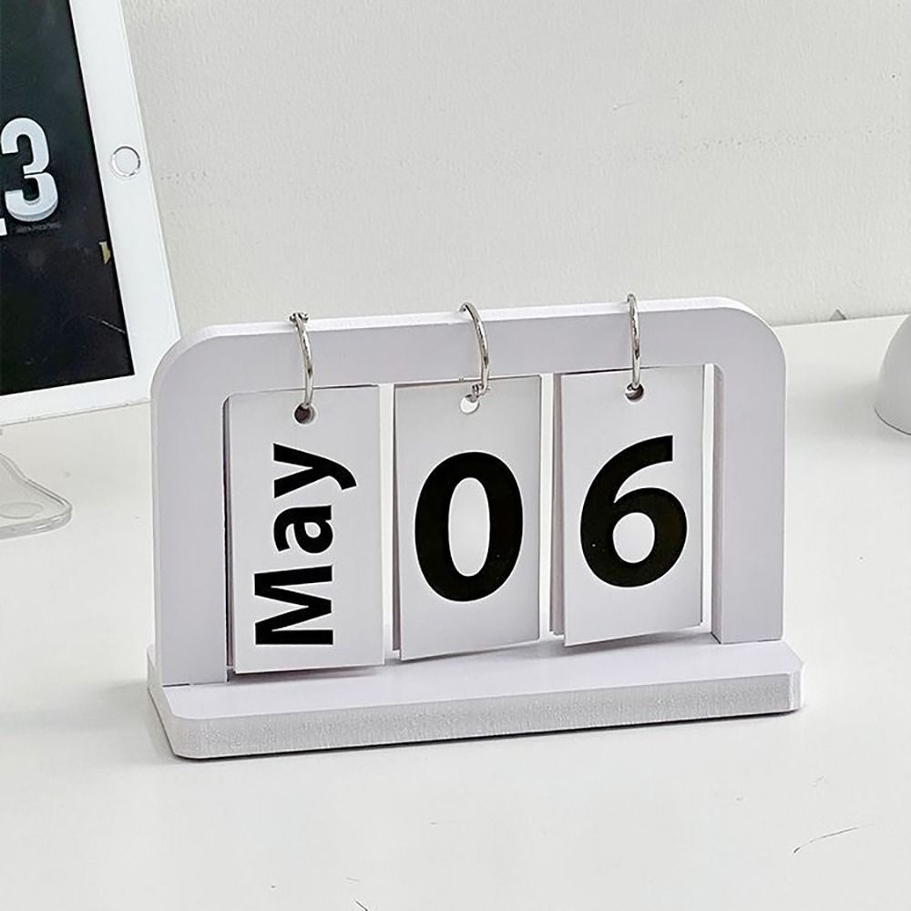 1Pcs Month Date Display Wooden Calendar Ornament Simple Craft Prop  Office Desktop Home Decoration