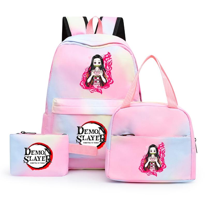 3ks/set Anime Demon Slayer Batoh pro dívky Chlapci Back To School Bag with Lunch Bag Student Bookbag Muži Ženy Cestovní taška Mochil
