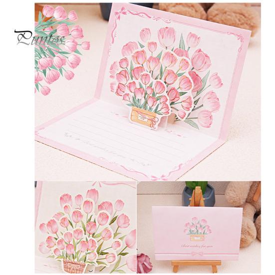 Pop-Up Greeting Card 3D Flower Bouquet Card Handmade Rose Sunflower Tulip Gift Card for Mother's Day Graduation Anniversary