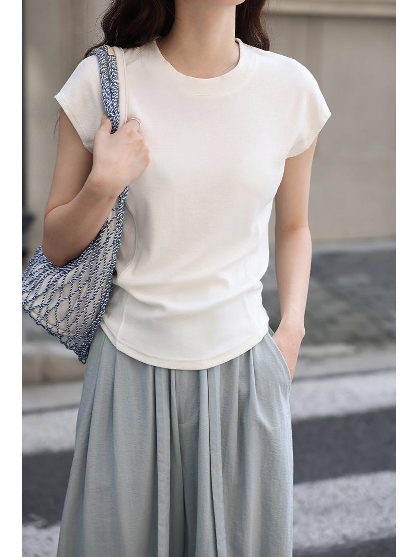 

В наличии: Белая приталенная футболка с рукавами долман - Женский повседневный топ с круглым вырезом и короткими рукавами XL