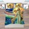 Jesus Christ King Queen Duvet Cover Christianity Bedding Set Western Religion Quilt Cover Blue-green Polyester Comforter Cover