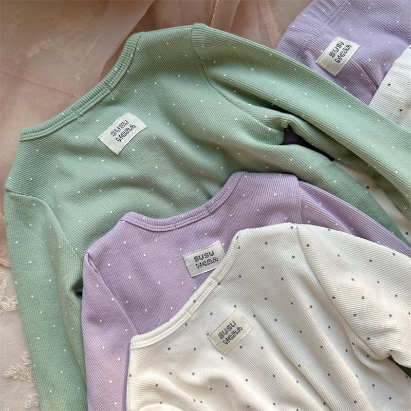 High-Elastic Polka Dot Kids' Long Johns Set - Comfortable 2-Piece Homewear