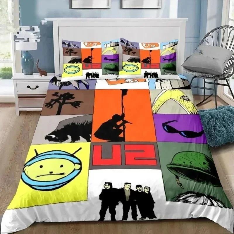 Housse de couette et taie d'oreiller 3D Rock Band U-U2, parure de lit simple/double, décoration de chambre, cadeau pour garçons et filles 100×135cm