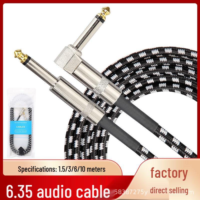 Shielded 6.35mm Straight To Right Angle Audio Cable for Electric Guitar, Bass, and Piano