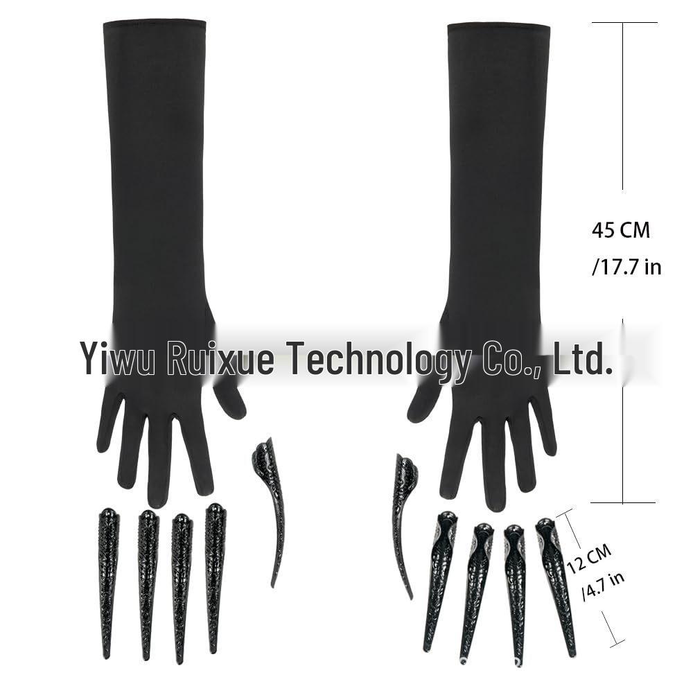 Czarne Pazury Rękawiczki Halloween & Pierścionki na Paznokcie Kota - Styl Wampirzy, Wiedźmiński, Demoniczny, Kruczy