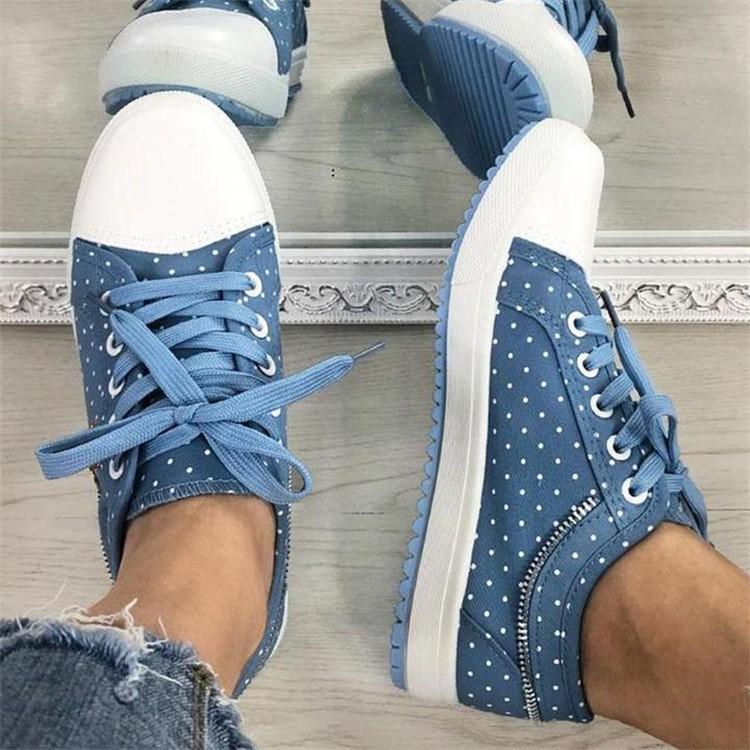 Women's Breathable Mesh Canvas Sneakers Comfort Lace Up Walking Shoes Casual Flat Sneakers Plus Size 35-43