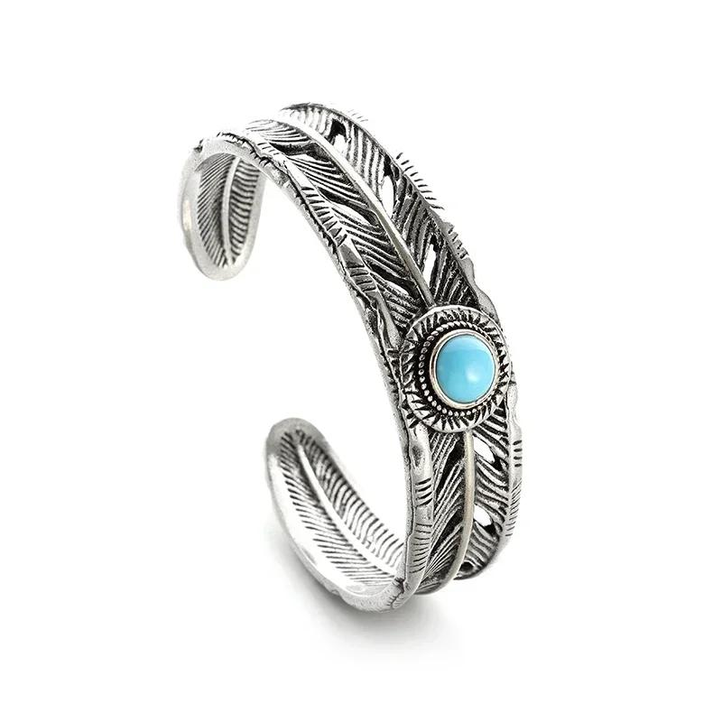 Fashionable Wings Feather Adjustable Cuff Bracelet for Men Trendy Open Design Lucky Jewelry Gift