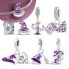 Real Copper Purple Flying Witch Hat & Magic Book Designer Charms Beads Fits Original Arm Bracelet Do-It-Yourself Halloween Charm For Women Gifts