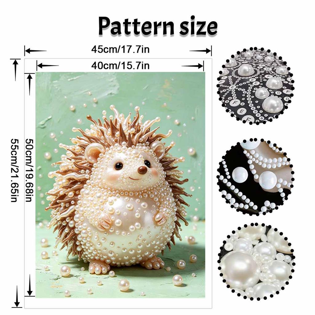 5D Framed Pearl Painting Kit Cute Little Hedgehog Sparkling Bead Art Canvas Ready to Display Romantic Home Decor Gift DIY Wall Art Craft Project