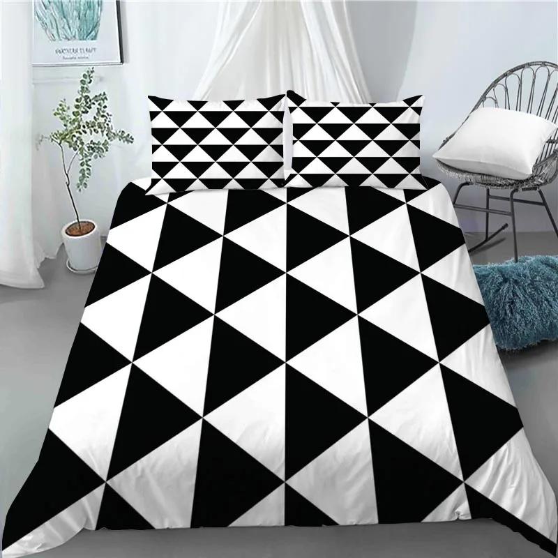 3D Nordic Style Black and White Grid Cute Animal Duvet Cover King Size Polyester Quilt Cover Pillowcases for Home Bedroom Decor