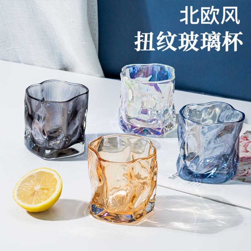 Pink Butterfly Irregular High Beauty Transparent Crystal Glass Cup Cold Drink Cup Twist Cup Household Juice Whiskey Glass