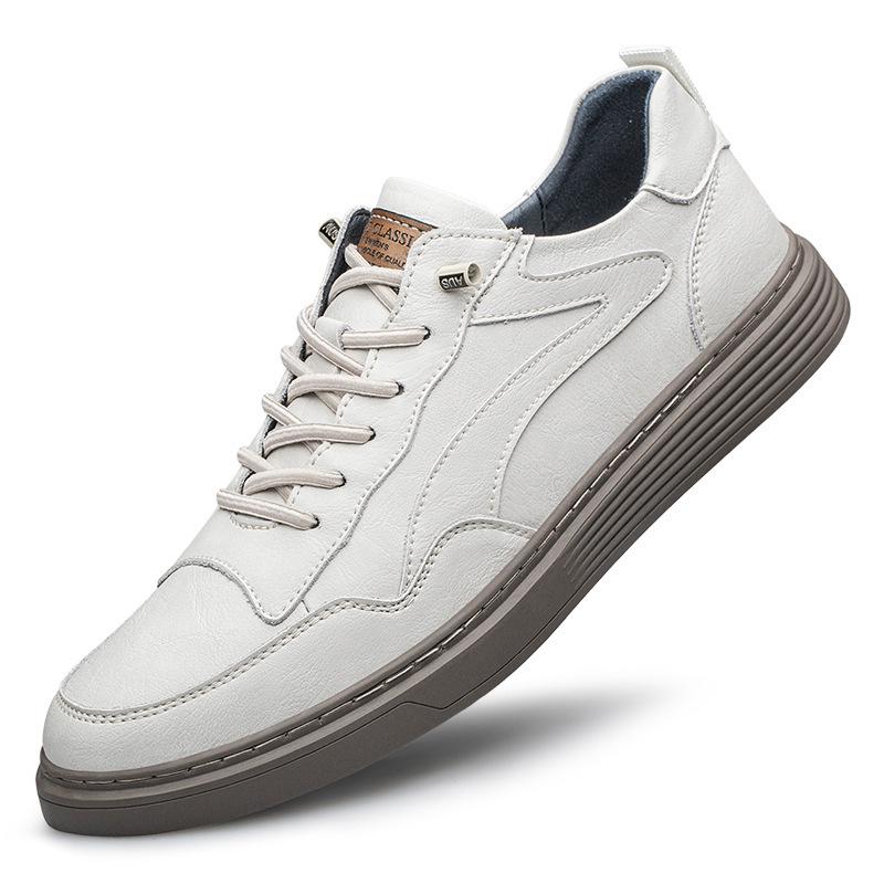 

Men s Round Toe Canvas & Cowhide Low Top Breathable Casual White Sports Shoes 44