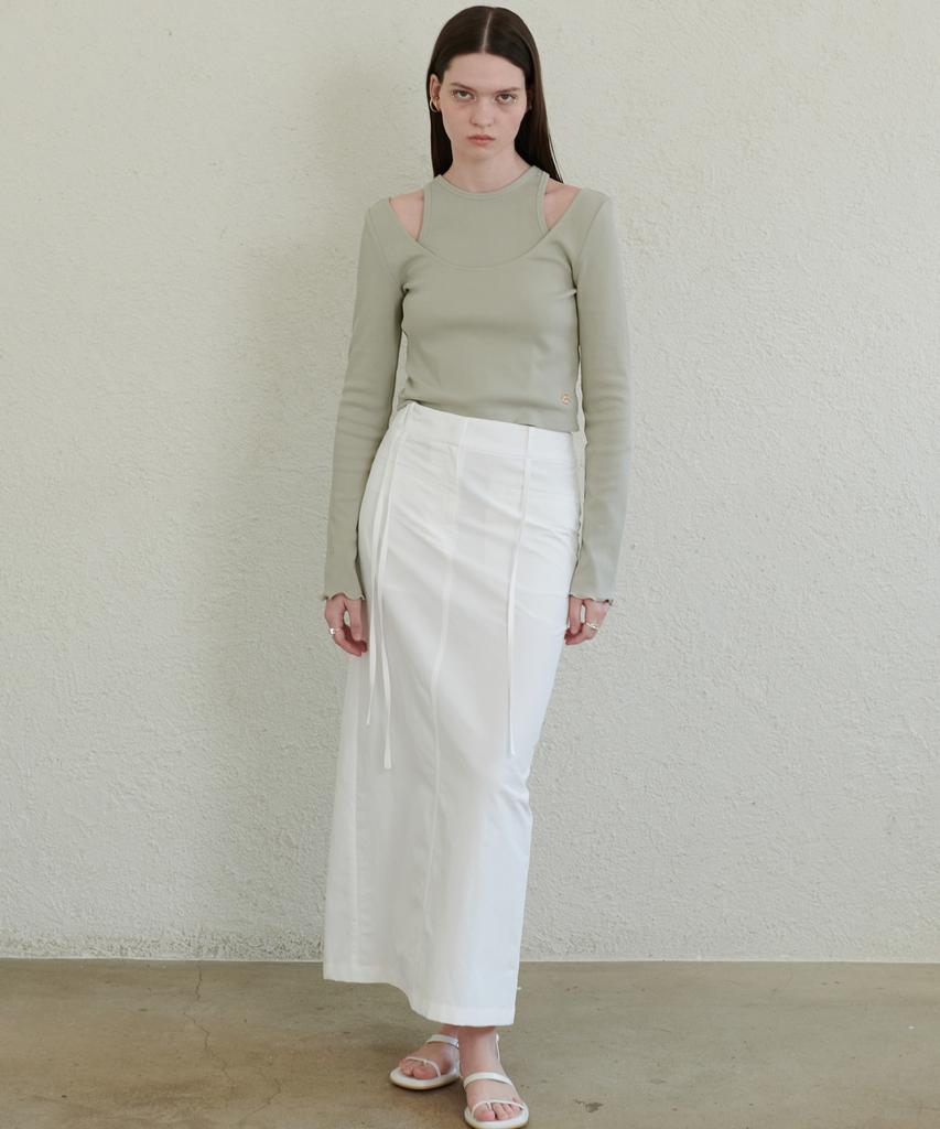Eonmyuteu Belt Loop String Pencil Skirt(White)