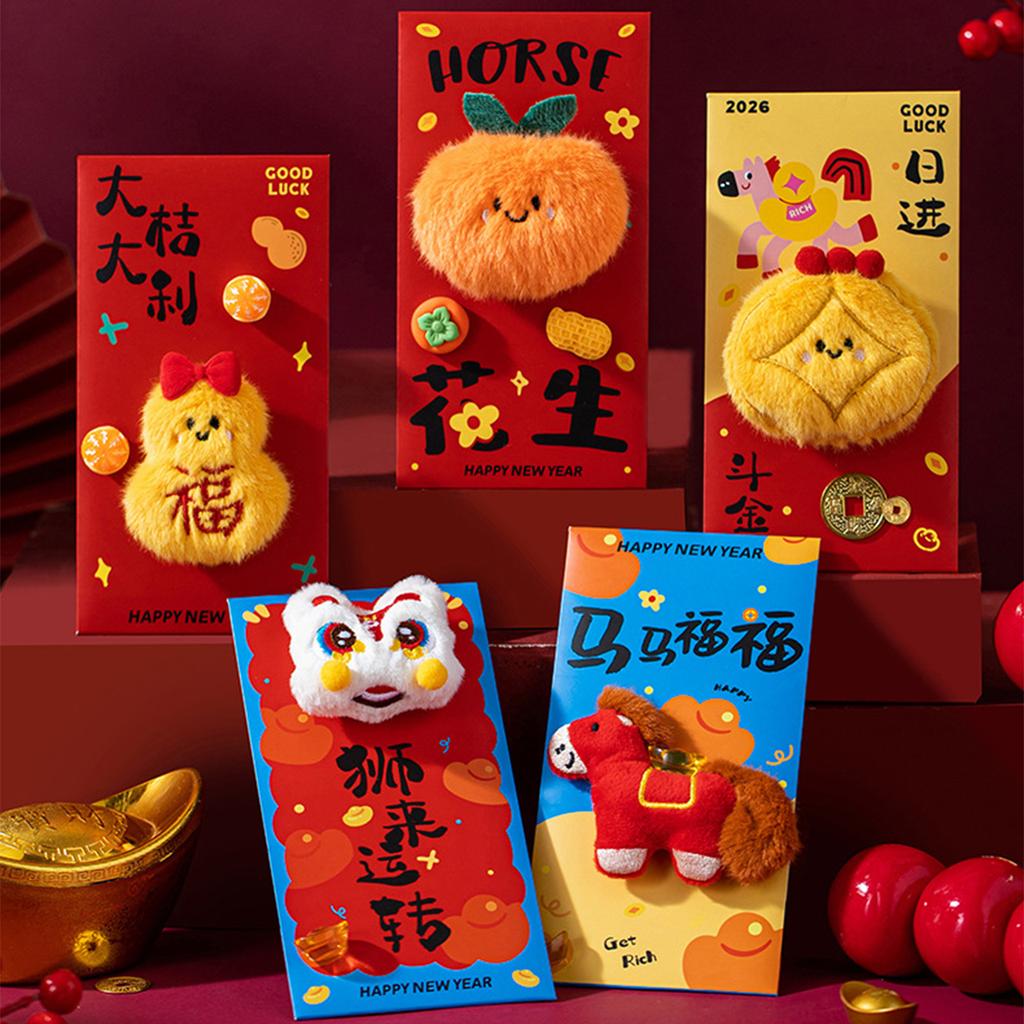 2026 New Year Red Envelope Year of the Horse Cartoon Plush Doll Lucky Money Packet Spring Festival Gift