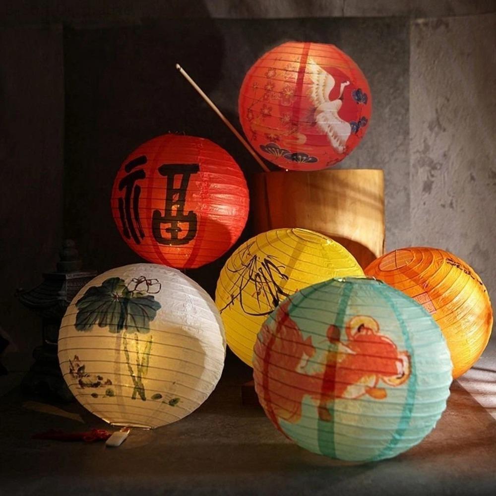 Luminous Chinese Mid Autumn Lantern Traditional Round Paper Lantern  Shopping Mall