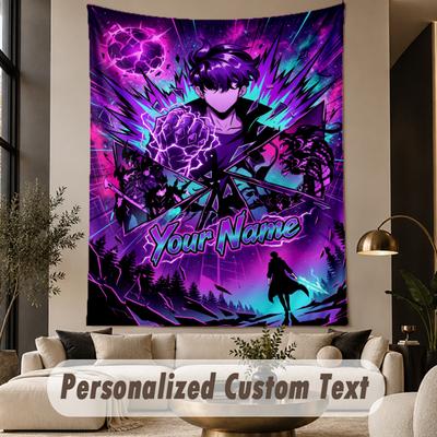 Custom Text Printed Tapestry Solo Leveling Pattern Large Wall Hanging Indoor Room Decor