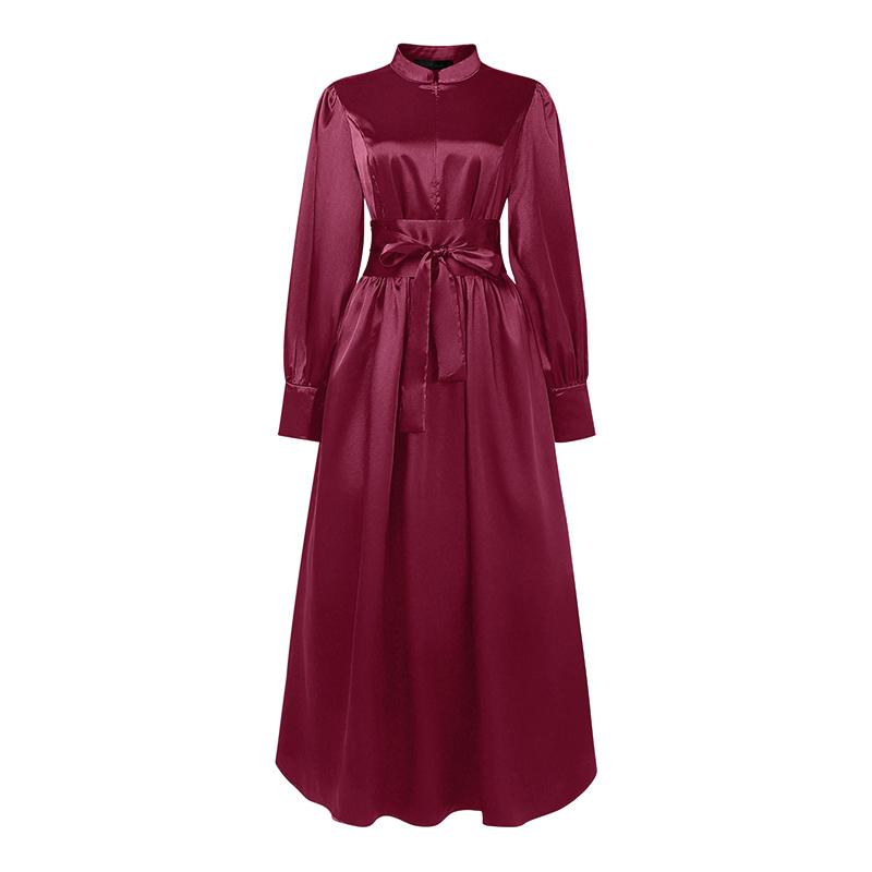 

ZANZEA Женское повседневное платье из сатина с воротником-стойкой, свободного кроя, с длинными рукавами 5XL вино красного