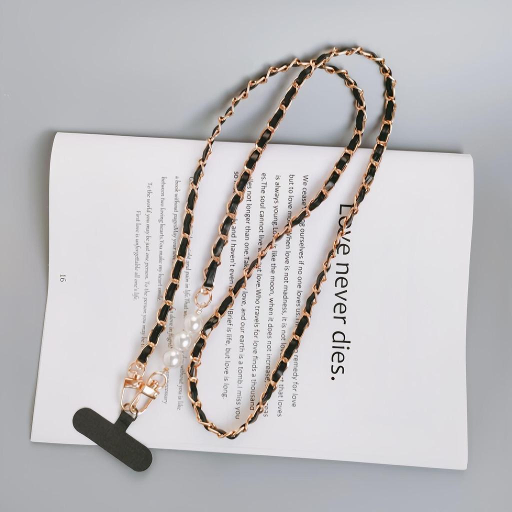 High-end Mobile Phone with Leather Card Holder and Pearl Shoulder Strap