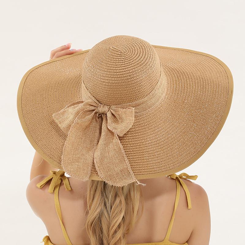 Summer Women Straw Hat Bowknot Wide Brim Floppy Panama Hats Female Outdoor Foldable Beach Sun Cap
