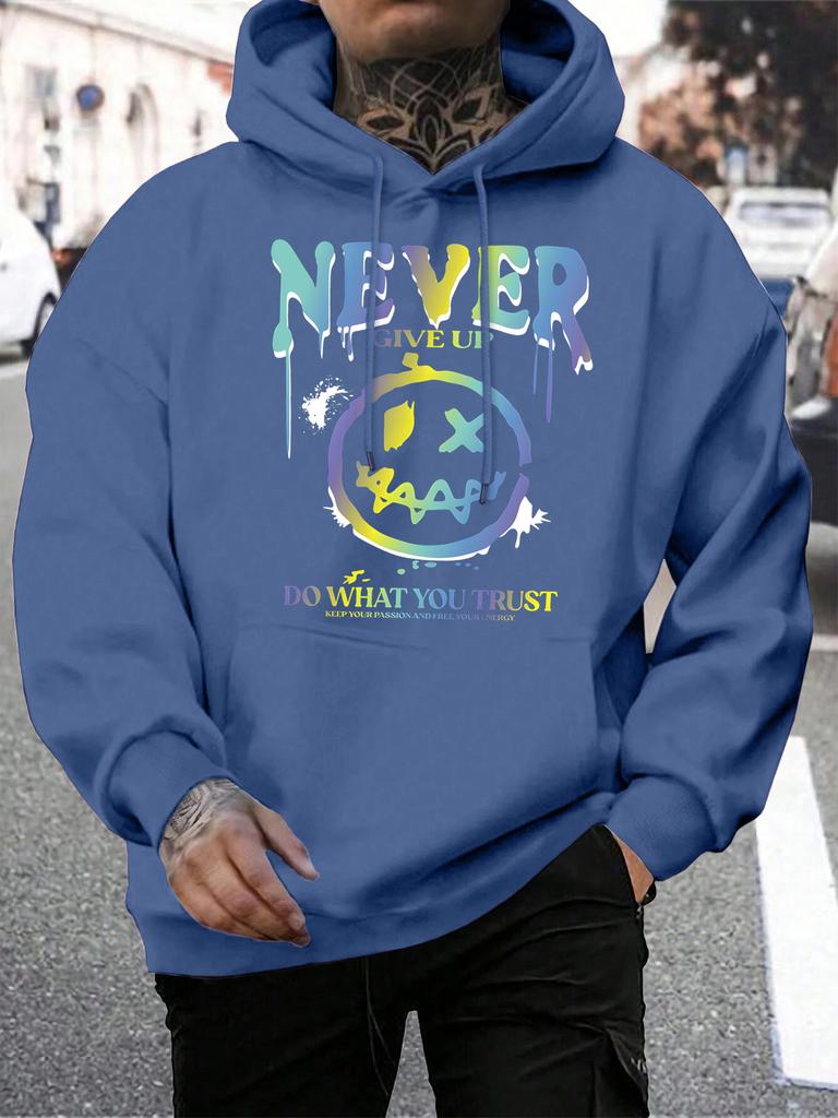 Never Give Up Gradient Letters Printing Hoodies Mens Casual Comics Clothing Loose Pocket Hoody Autumn Fleece Unisex Streetwear